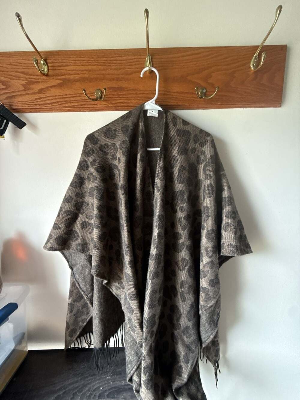 Woolrich Leopard Print Fringe Poncho One Size Wrap